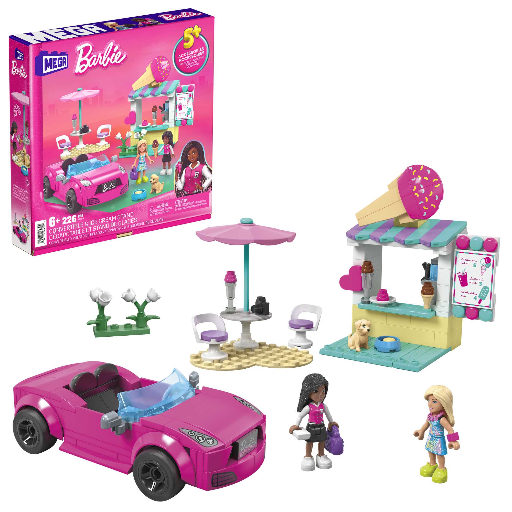 Mega Barbie Convertible & Ice Cream Stand | HPN78 | MATTEL