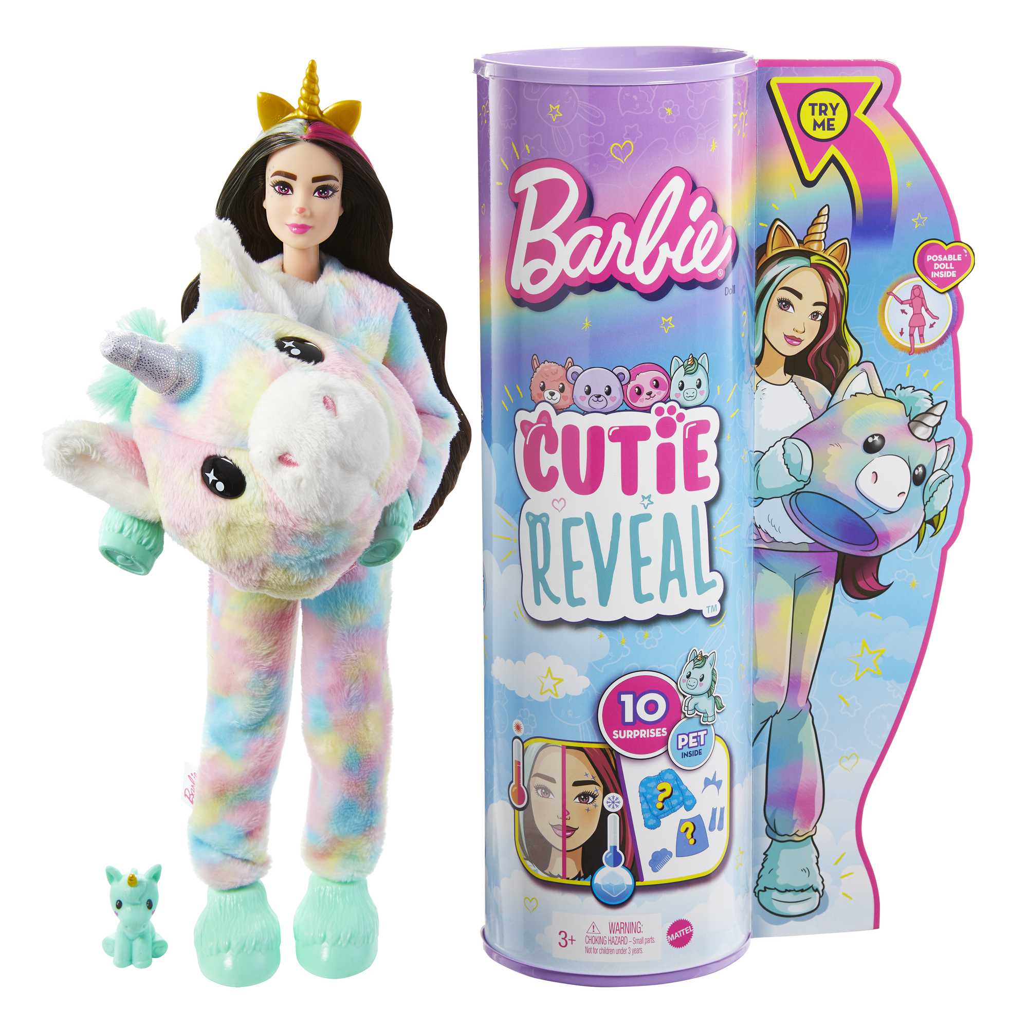 Barbie Cutie Reveal Fantasy Series Doll with Unicorn Plush Costume, HJL58