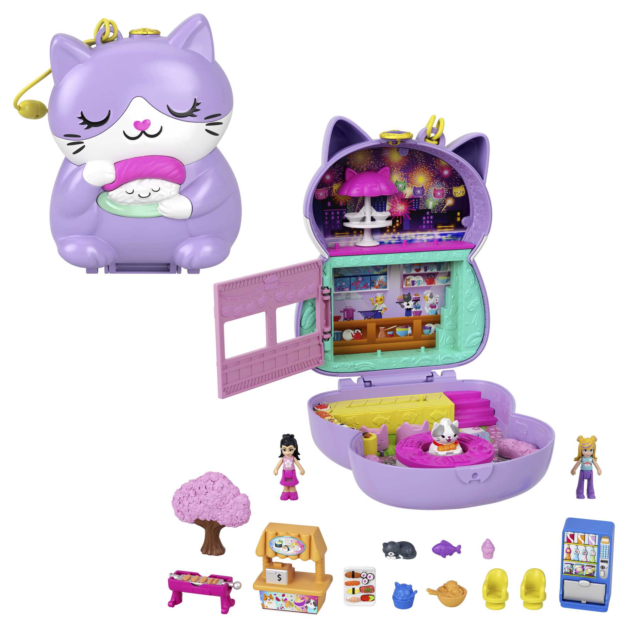 Polly Pocket Gattino Sushi Cofanetto Playset con 2 bambole e 12