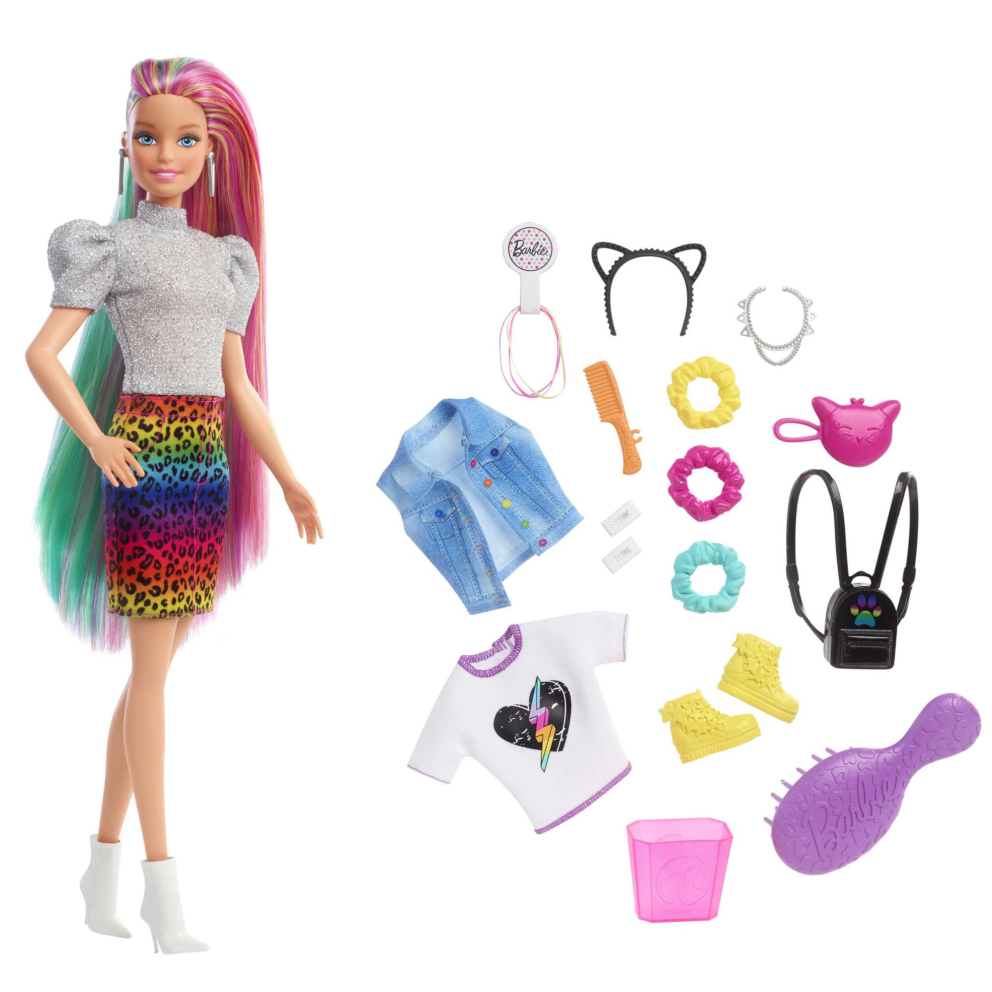 Barbie Mechas arcoíris y leopardo Muñeca GRN81 | MATTEL