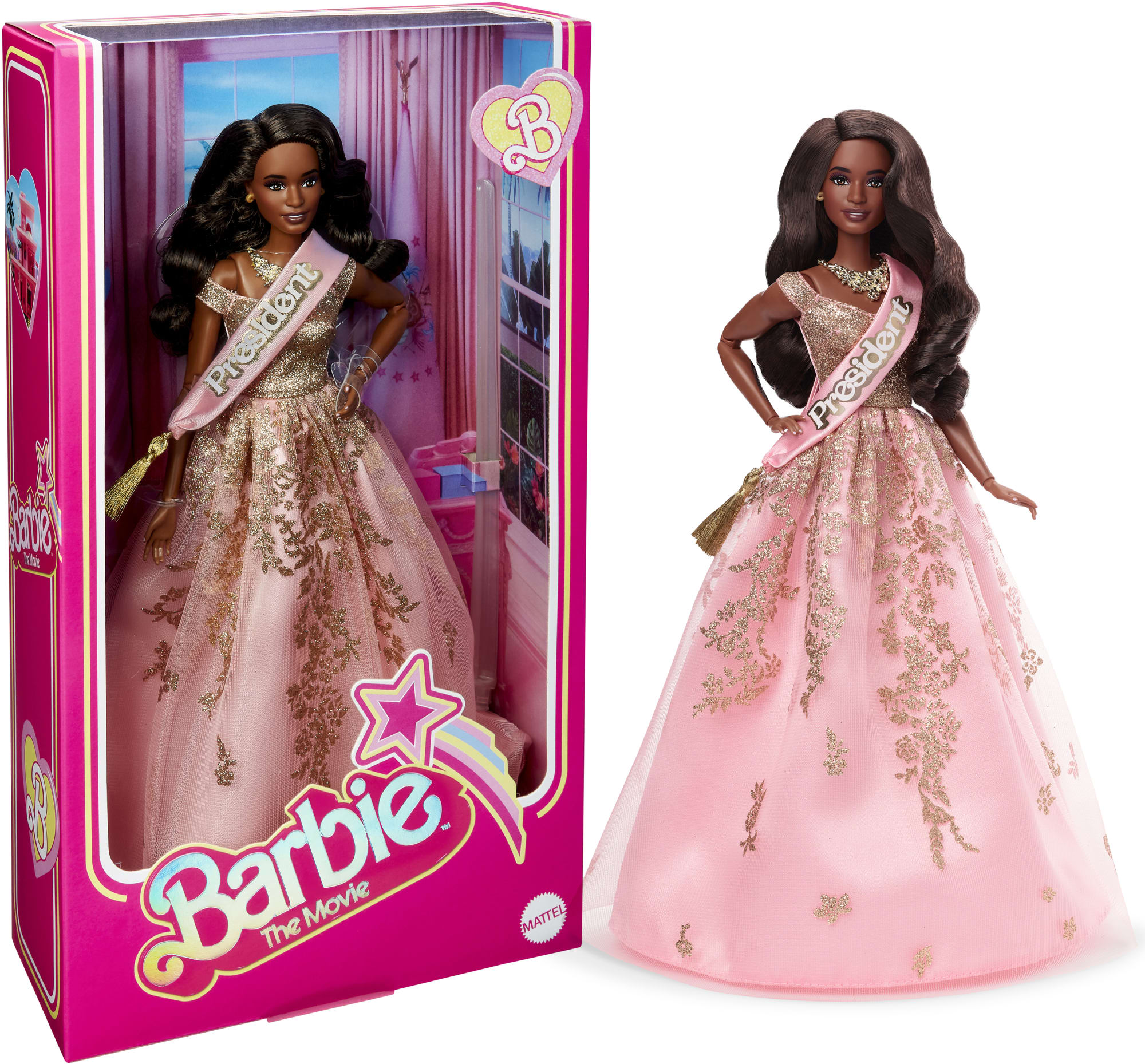 Barbie The Movie - Barbie Presidente, bambola da collezione con  scintillante abito rosa