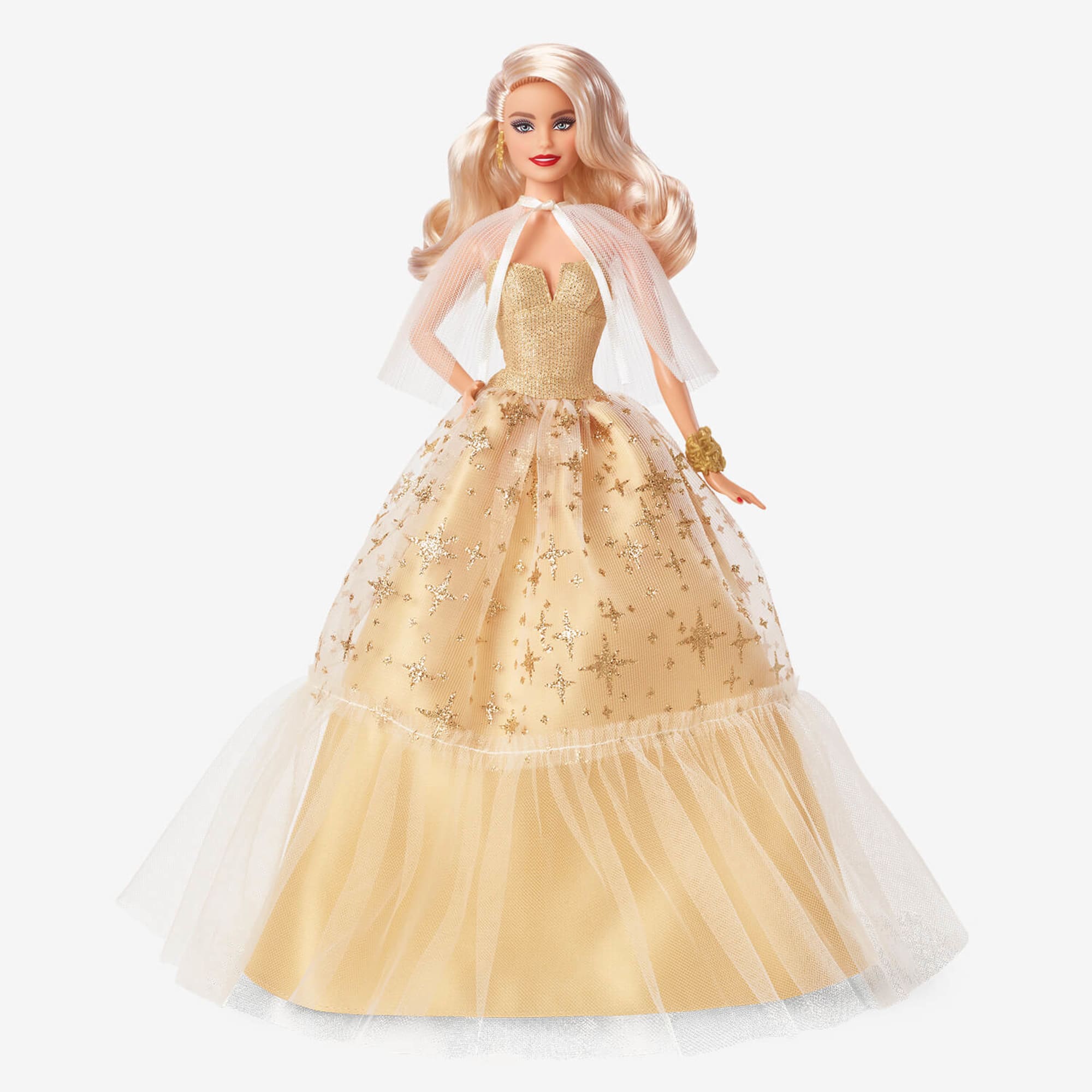 Barbie-Barbie Joyeux Noël 2023-Poupée Robe Dorée Et Cheveux Blonds, HJX08