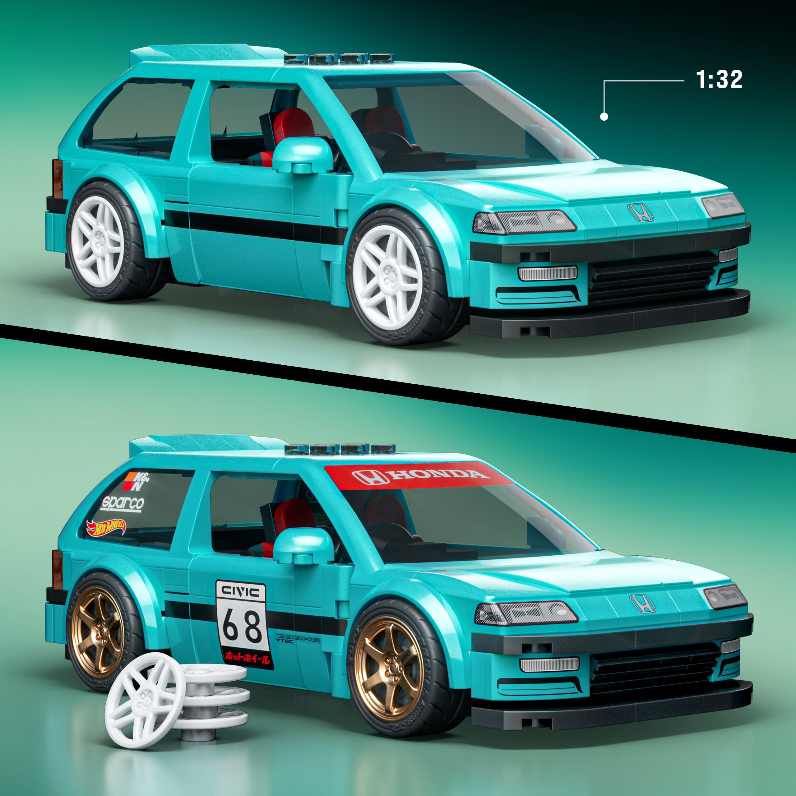 ミニカー HotWHeeLs BRICK SHOP '90 HONDA CIVIC EF Mattel Brick Shop Hot Wheels Custom '90 Honda Civic EF yapı
