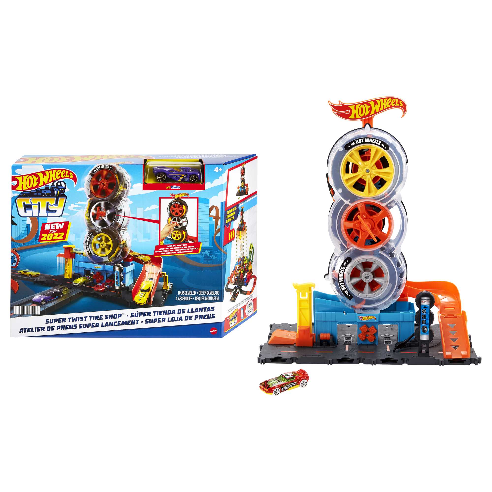 Hot Wheels City Super Twist Tire Shop Playset and Car Mattel