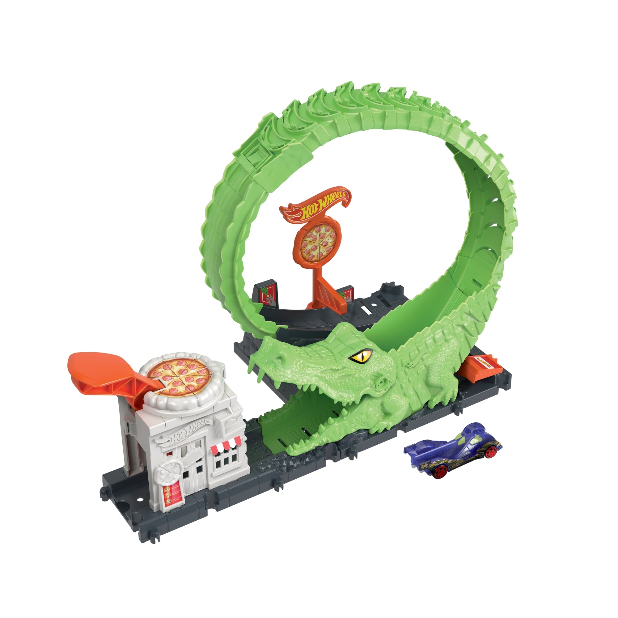 Hot Wheels – Garage Attaque Alligator – Coffret De Jeu Avec Voiture – Circuit Et Pistes – Dès 3 Ans