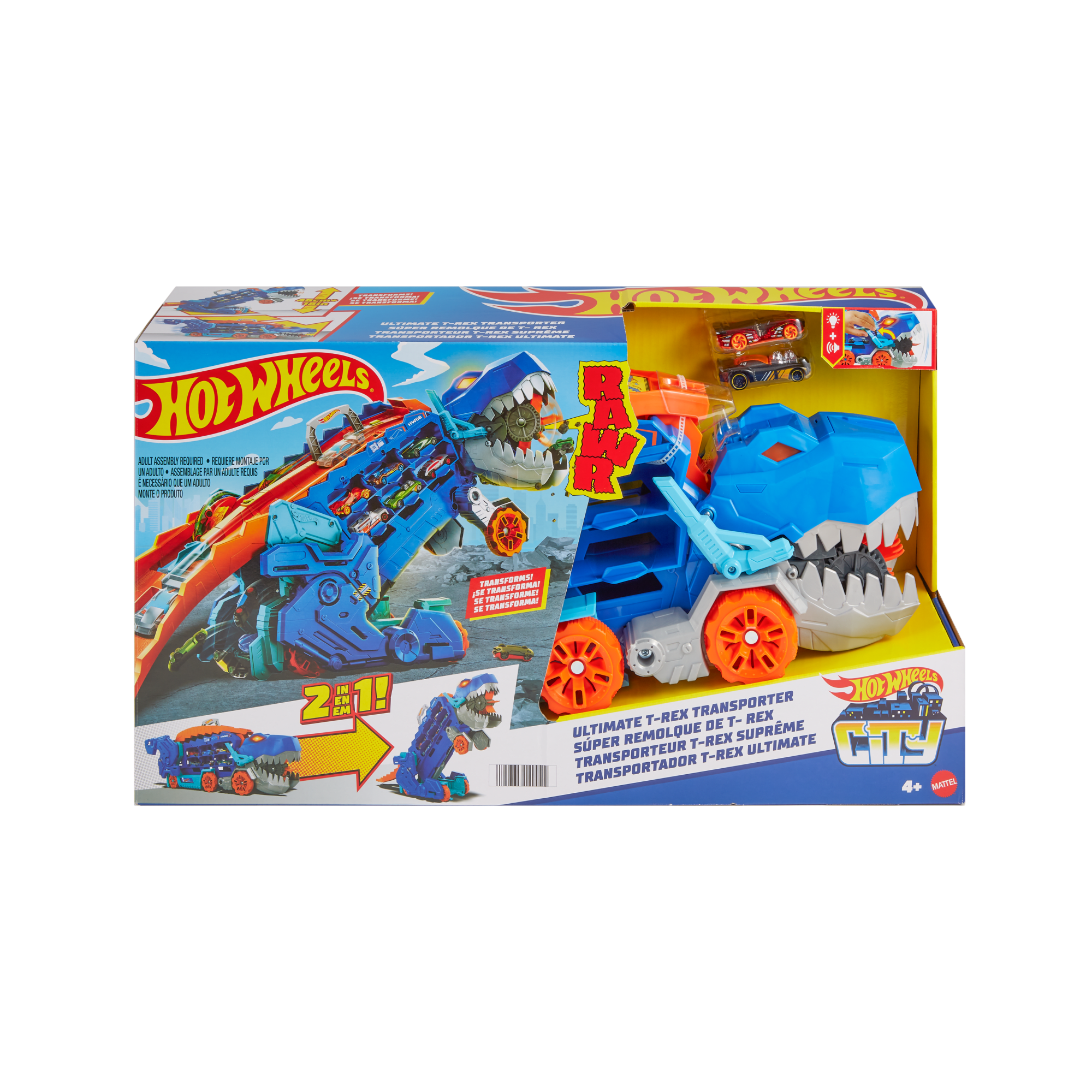 Hot Wheels City Ultimate Hauler, Transforms Into A T-Rex With Race