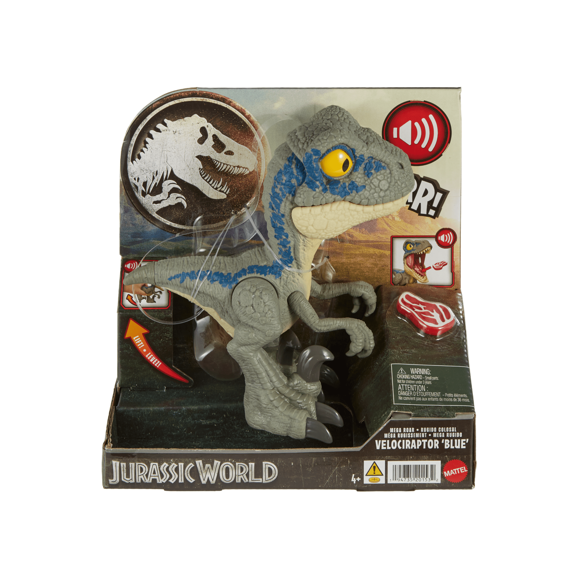 JURASSIC WORLD MEGA ROAR Velociraptor Blue Mattel