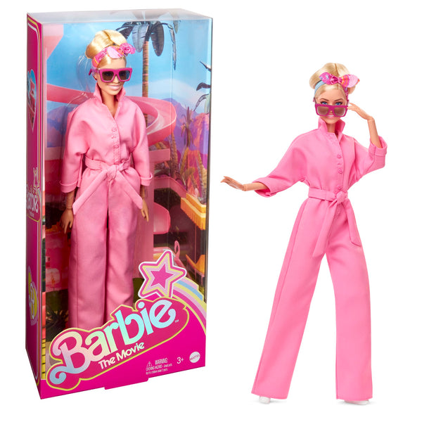 Barbie Margot Robbie, bambola del film Barbie da collezione con tuta pink  power, occhiali da sole e fascia per capelli, HRF29