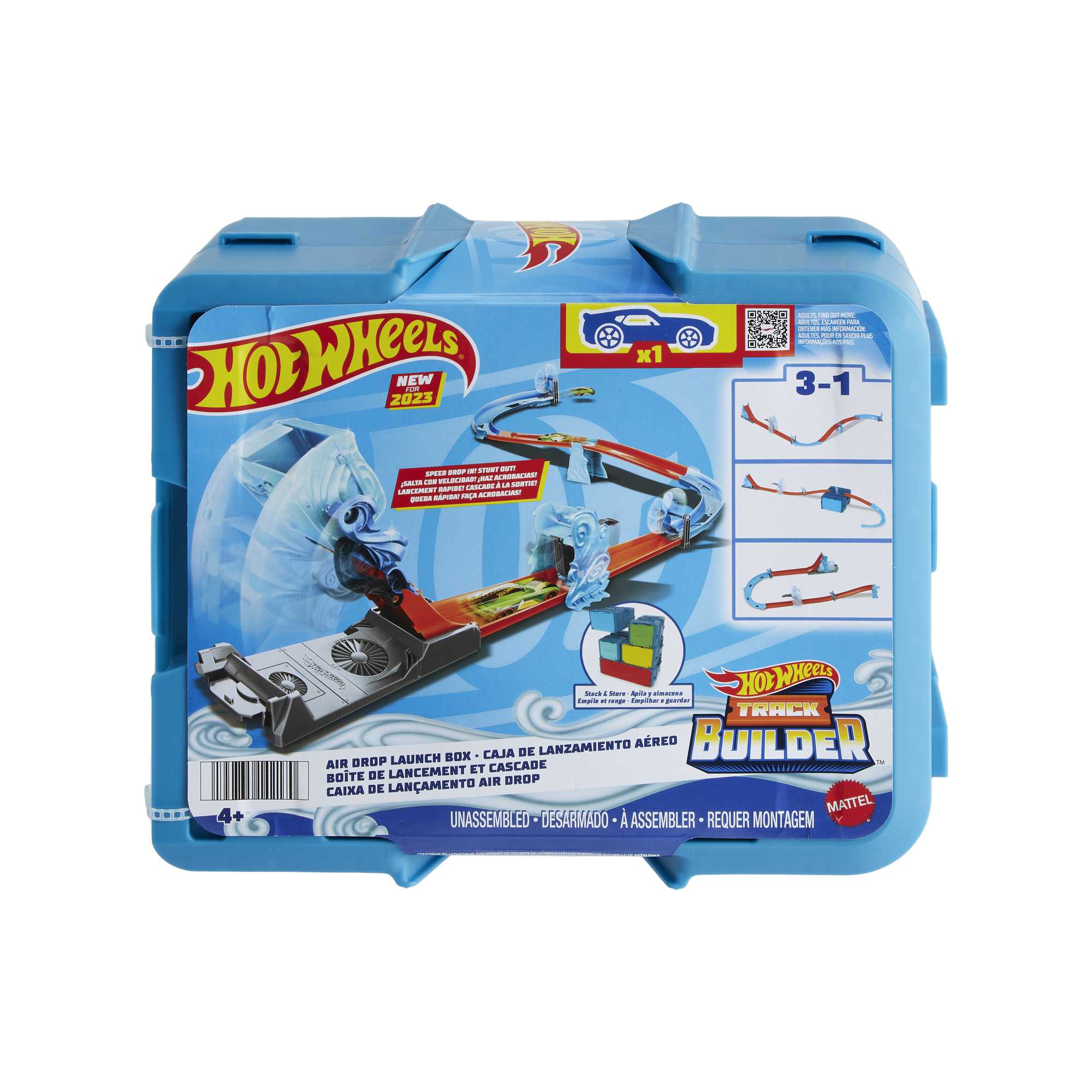 Hot Wheels Track Builder Box Lanci nel Vuoto Set blu a tema vento e 1  macchinina Hot Wheels, HNJ67