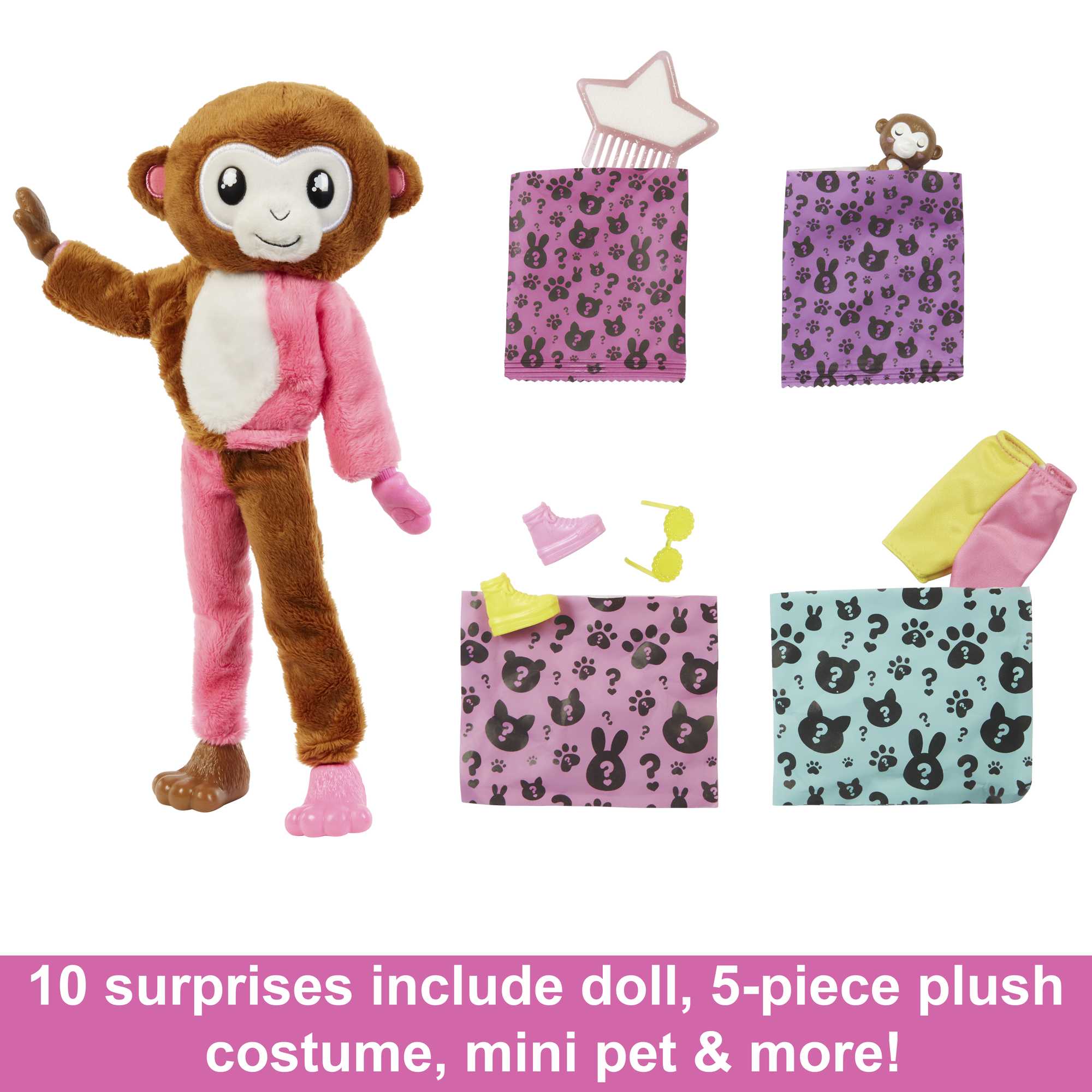 Barbie Dolls and Accessories, Cutie Reveal Doll, Jungle Series Monkey ...