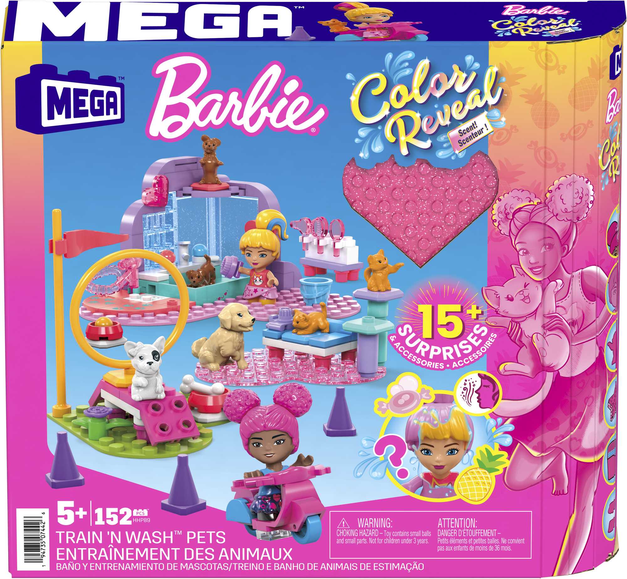 MEGA Barbie Color Reveal Train N Wash Pets