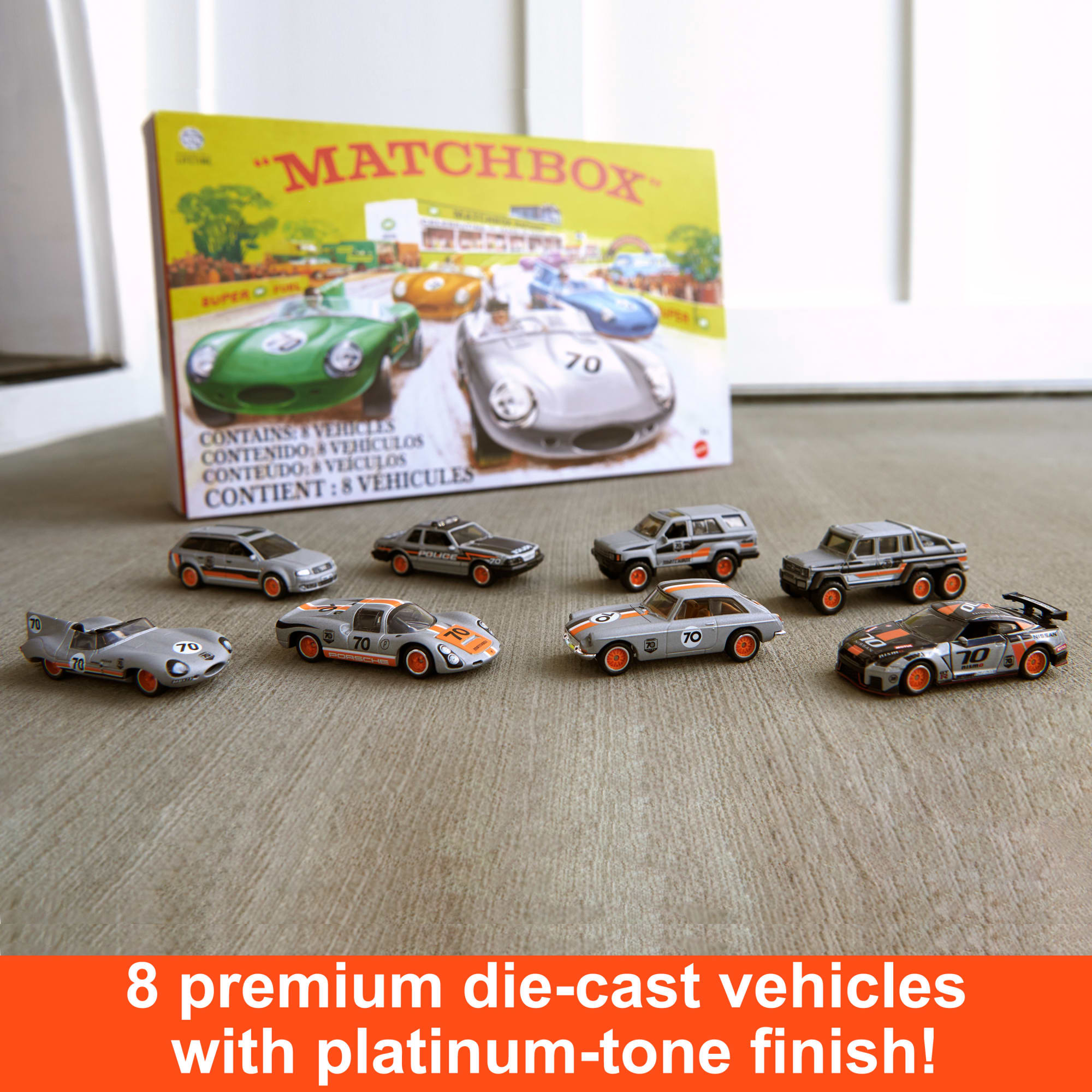 Matchbox Cars, Set Of 8 Die-Cast Cars In 1:64 Scale With Matchbox 70Th ...